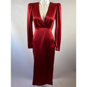 Reformation Red Silk V-Neck Faux Wrap Dress (RARE)